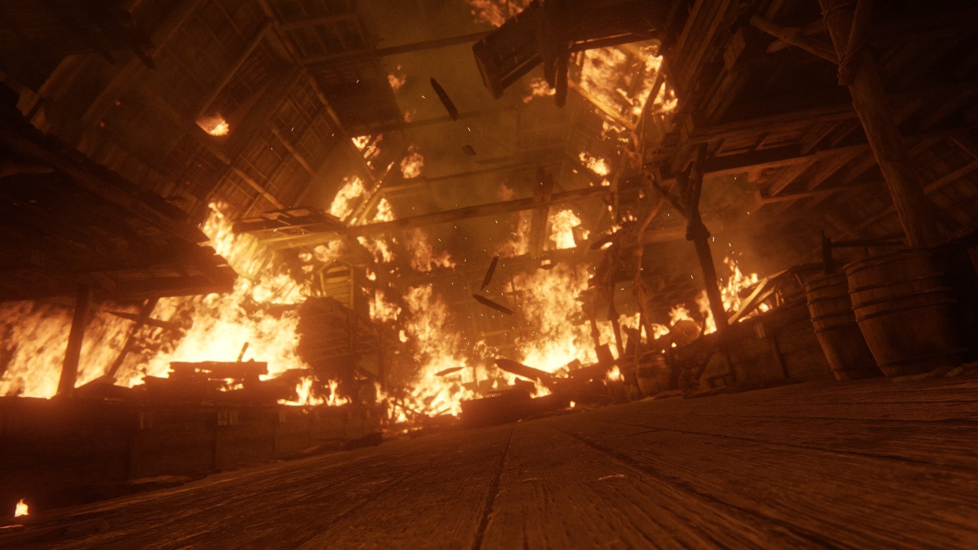 4K Ultra HD wallpaper featuring a fiery, chaotic scene from The Last of Us Part II, depicting the Seraphites amid blazing destruction.