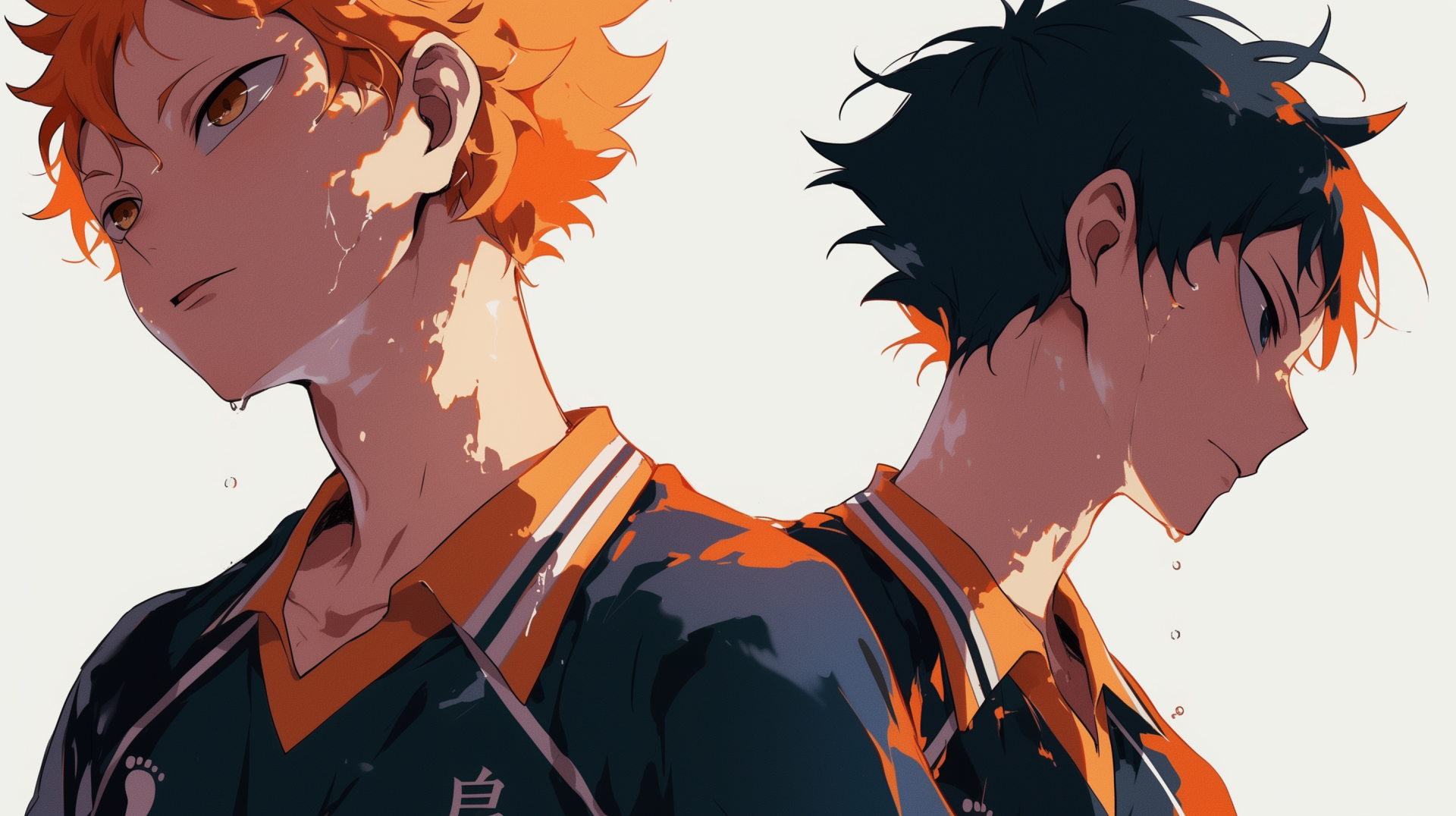 HD desktop wallpaper featuring Shōyō Hinata and Yū Nishinoya from the anime Haikyū!!. Both characters are in their volleyball uniforms, with intense and determined expressions.