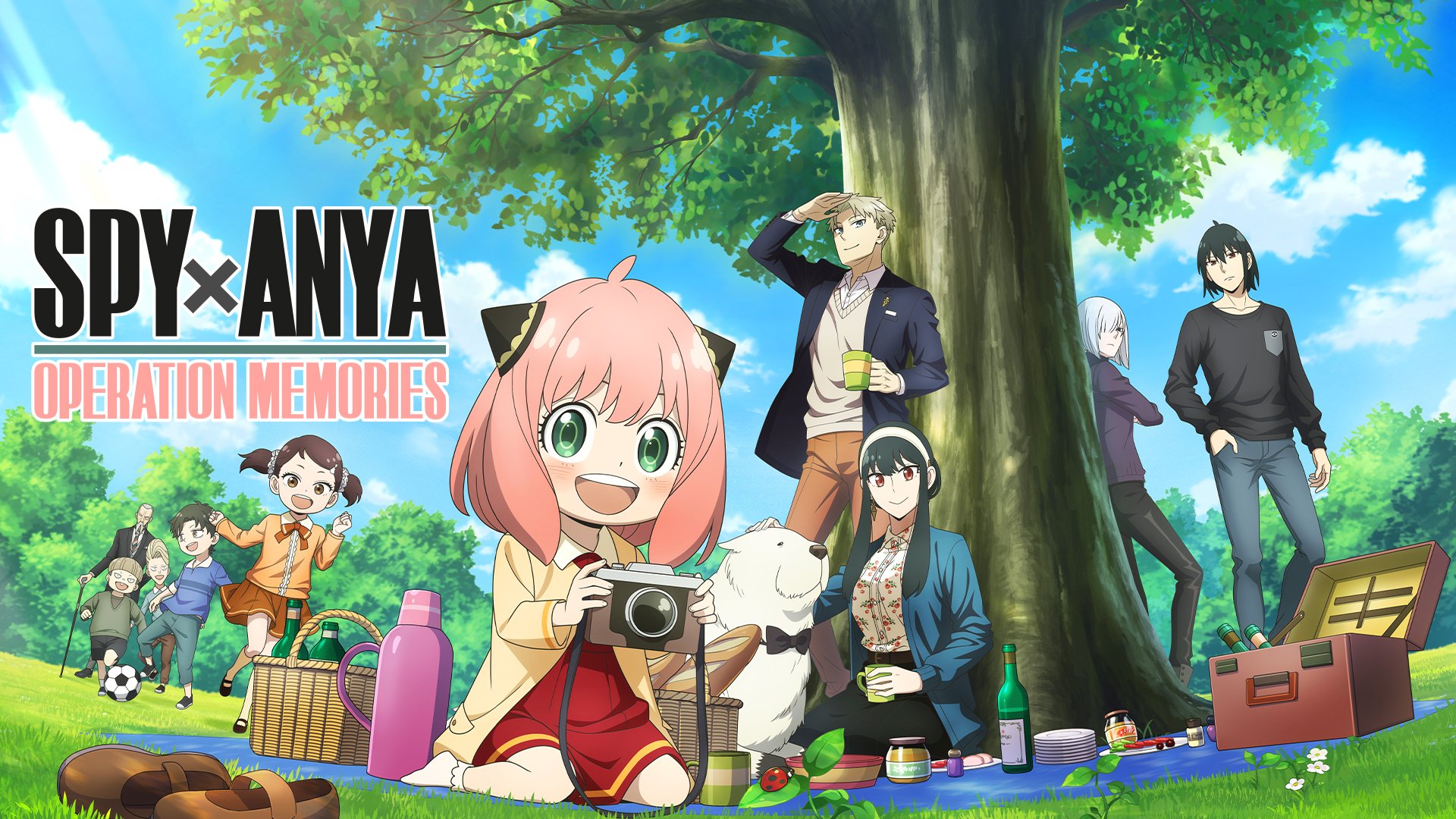 HD desktop wallpaper featuring characters from SPY×ANYA: Operation Memories, including Anya Forger, from Spy x Family, enjoying a picnic under a tree.