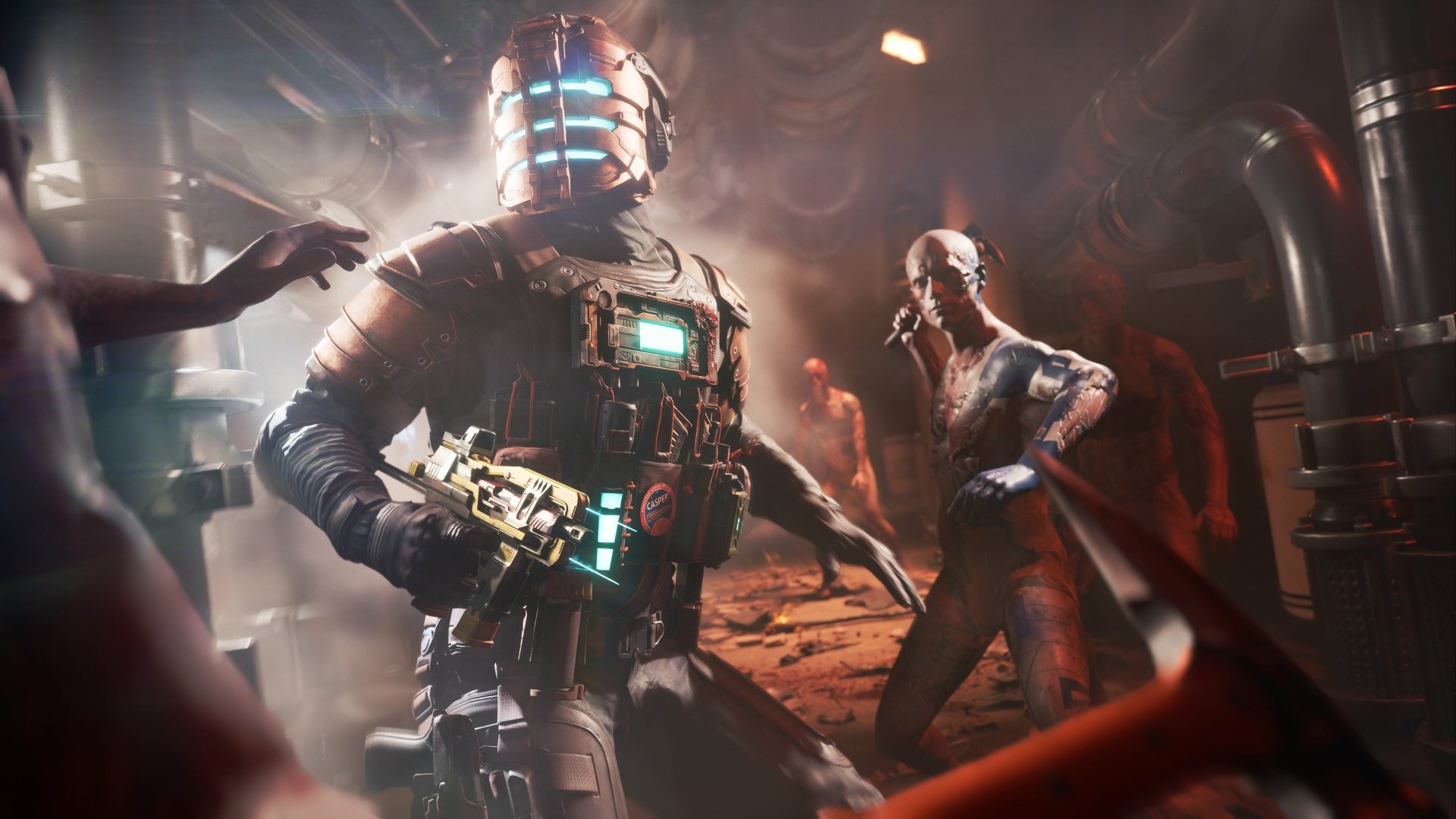 An intense HD background from the video game Battlefield 2042, featuring a heavily armored soldier in a high-tech combat suit amidst a chaotic battle scene.