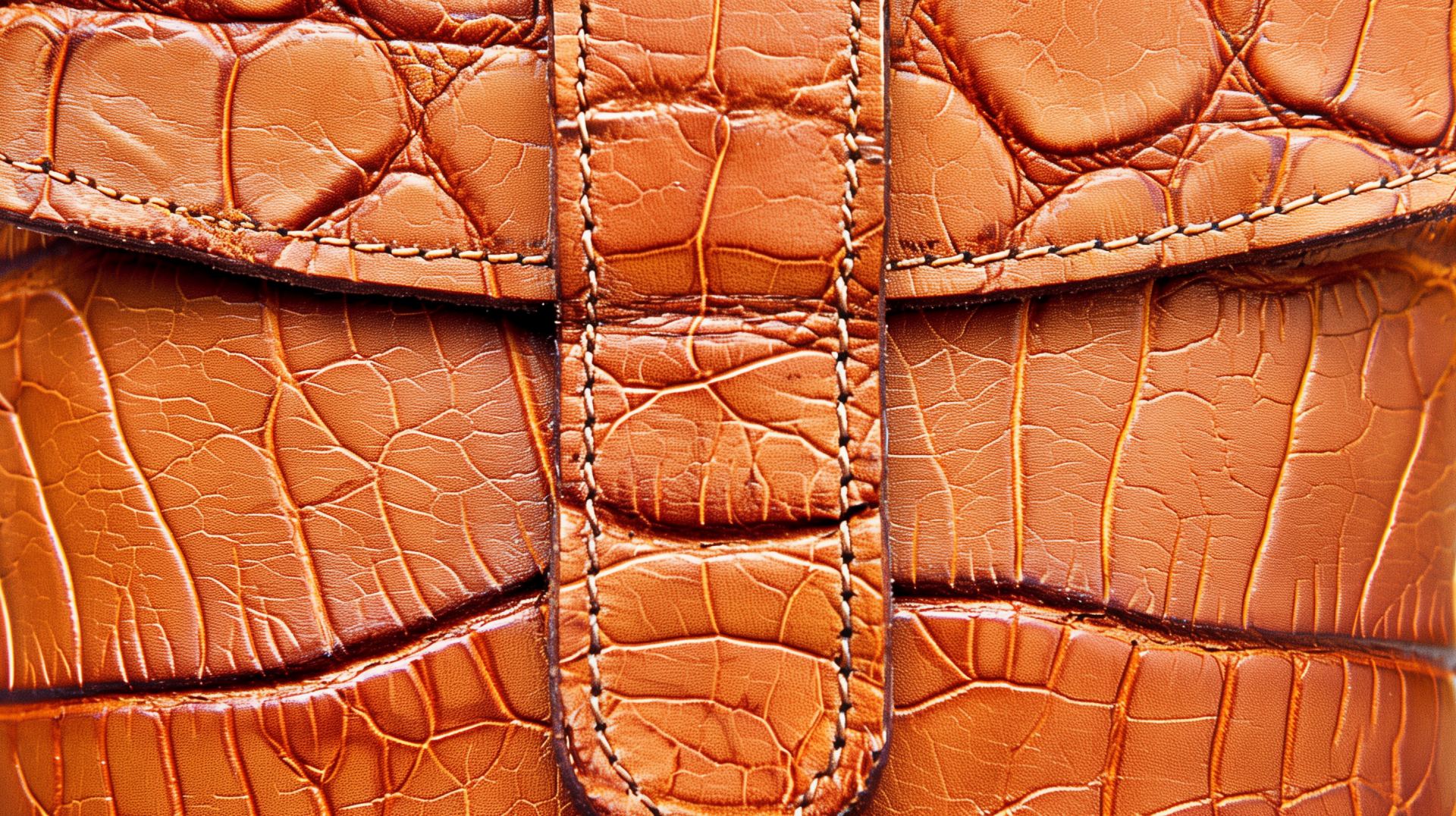 HD desktop wallpaper showcasing the rich texture of brown leather with detailed stitching, emphasizing the natural and intricate patterns of the material.