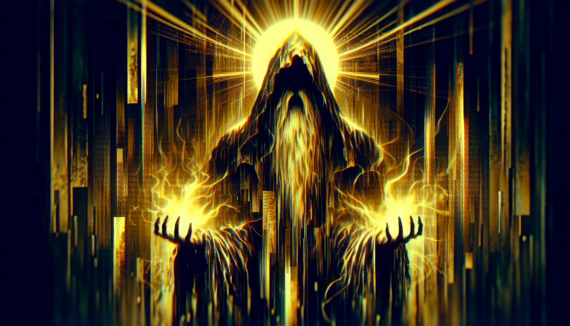 HD desktop wallpaper of Karthus from League of Legends, featuring the character in a dramatic and mystical pose with glowing hands and a radiant halo.