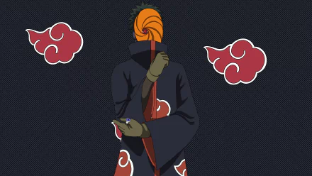 4K Ultra HD anime wallpaper featuring Obito Uchiha from Naruto, dressed in Akatsuki cloak with red cloud symbols on a dark textured background.