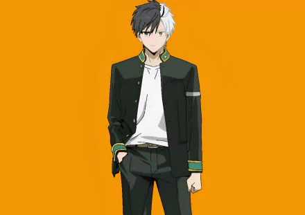 Anime-style HD PC desktop wallpaper featuring Haruka Sakura from Wind Breaker, standing confidently against a solid orange background.