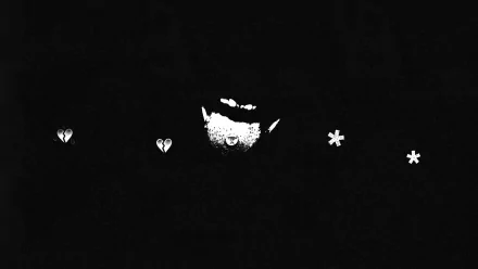 HD desktop wallpaper featuring a stylized black and white graphic of rapper Ken Carson, highlighted by abstract white symbols.