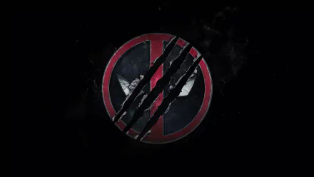 HD desktop wallpaper featuring the Deadpool logo with claw marks, alluding to Wolverine. The dark background enhances the striking red and black emblem.
