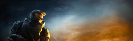 A striking HD wallpaper featuring a character from Halo 3, set against a dramatic backdrop with an eye in the sky, blending elements of the iconic video game series.