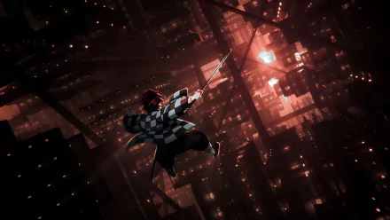 4K Ultra HD anime wallpaper featuring Tanjiro Kamado from Demon Slayer: Kimetsu no Yaiba, captured in dynamic action during the Hashira Training Arc.