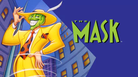 HD PC desktop wallpaper and background of The Mask: The Animated Series — grinning green-faced Mask in a yellow zoot suit and hat against a stylized cityscape.