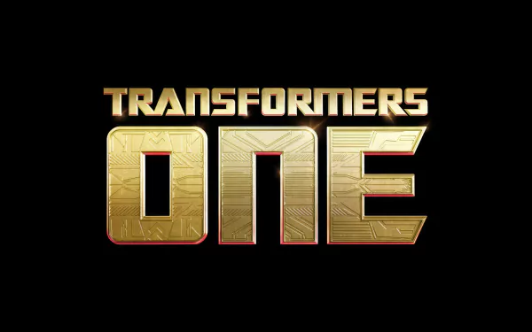 HD desktop wallpaper featuring the metallic gold logo for Transformers One on a dark background.