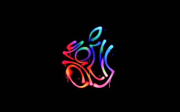 Colorful neon graffiti Apple Inc. logo on black with dripping paint accents — 4K Ultra HD PC desktop wallpaper conveying a bold technology vibe.