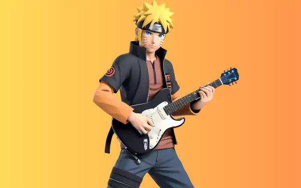 Naruto playing an acoustic guitar in a high-definition desktop wallpaper and background.