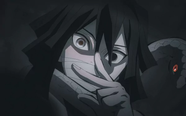 Obanai Iguro from Demon Slayer: Kimetsu no Yaiba depicted in a detailed 4K Ultra HD anime wallpaper with dark tones and intense expression.