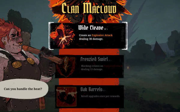 HD desktop wallpaper featuring a screenshot from the video game Tears of Metal showcasing the Clan Macloud menu with attack options and a character asking, Can you handle the heat?