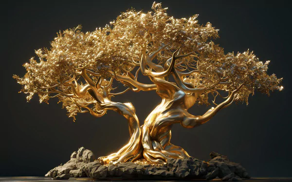 A golden depiction of Yggdrasil, the mythical tree, serves as an HD desktop wallpaper and background.