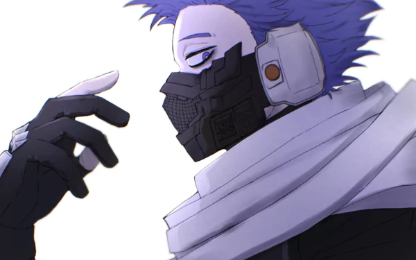 HD PC desktop wallpaper featuring Hitoshi Shinso from the anime My Hero Academia, showing his masked face and intense expression in a close-up side profile.
