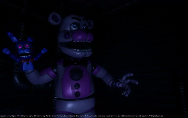 HD desktop wallpaper of Five Nights at Freddy's: Help Wanted 2, featuring a dark, eerie environment with animatronic characters.