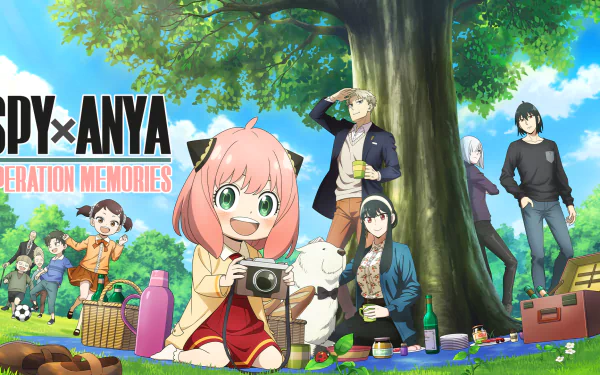 HD desktop wallpaper featuring characters from SPY×ANYA: Operation Memories, including Anya Forger, from Spy x Family, enjoying a picnic under a tree.