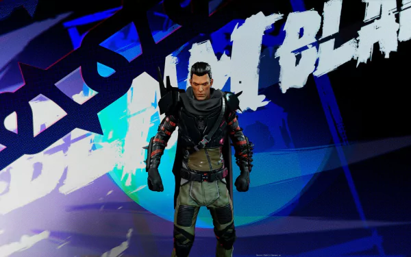 HD desktop wallpaper and background featuring a character from the video game EvilVEvil, with a dynamic, blue-toned backdrop and bold text.