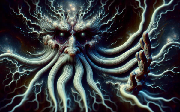 HD desktop wallpaper depicting an ominous Elder God with glowing eyes and tentacle-like appendages, set against a dark, cosmic background.