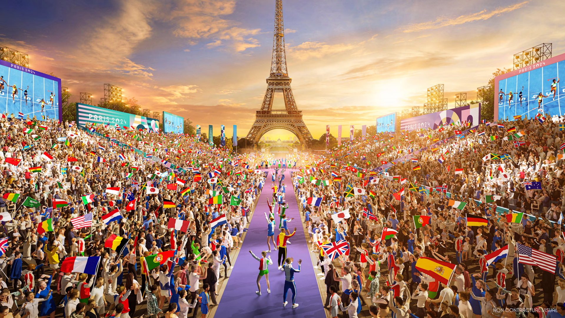 HD wallpaper featuring the Eiffel Tower, symbolizing the excitement of the Olympic Games Paris 2024. A stunning background capturing the spirit of the upcoming event.