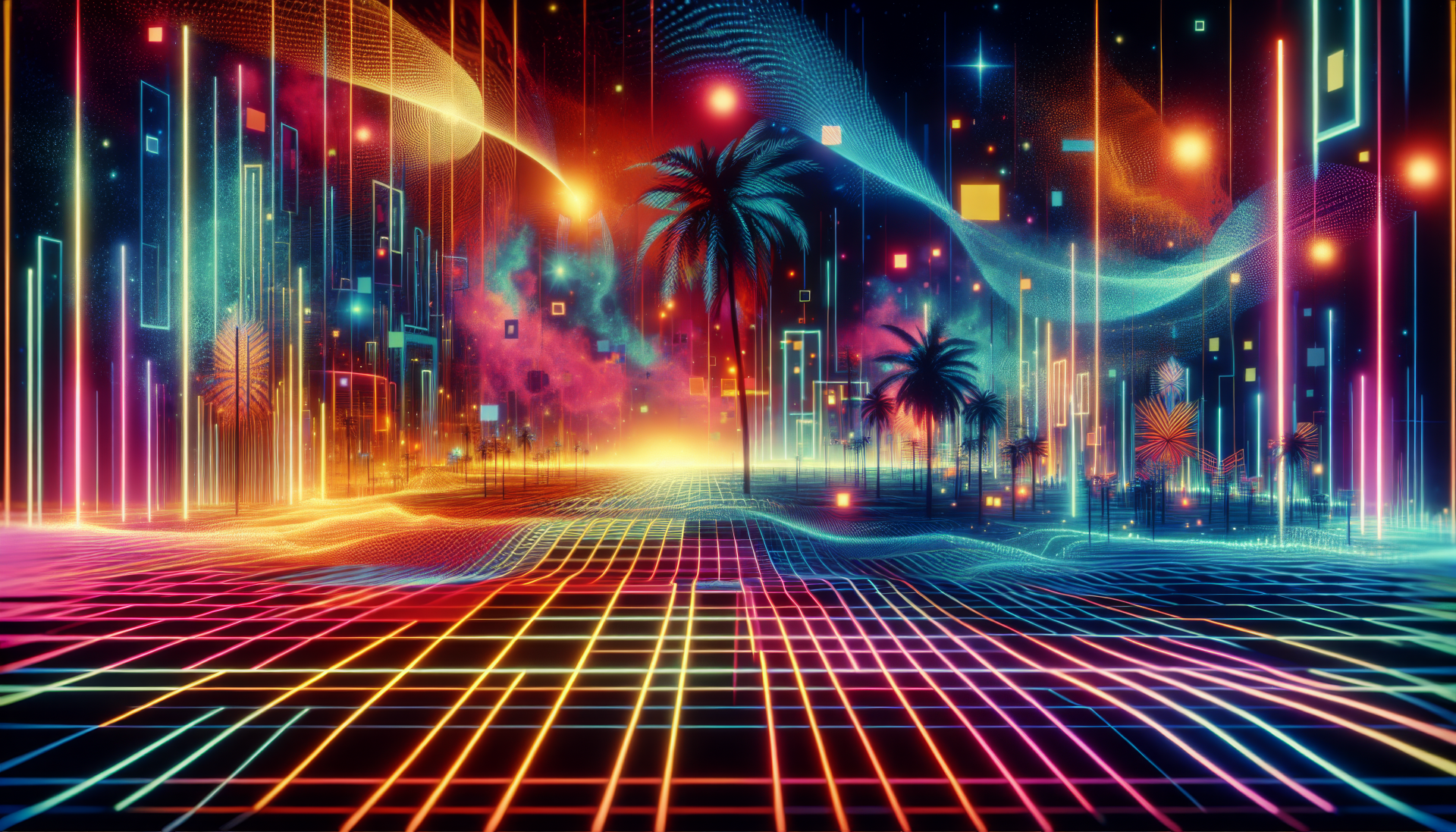 A vibrant neon light design creates an engaging HD desktop wallpaper, adding a modern touch to any background with its bright and striking colors.