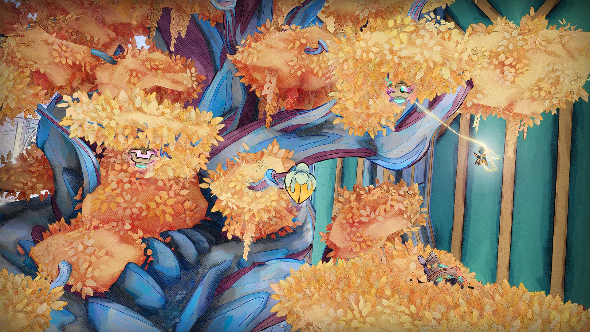 HD desktop wallpaper featuring imagery from the video game Mio: Memories in Orbit, showcasing vibrant graphics and an engaging cosmic theme.