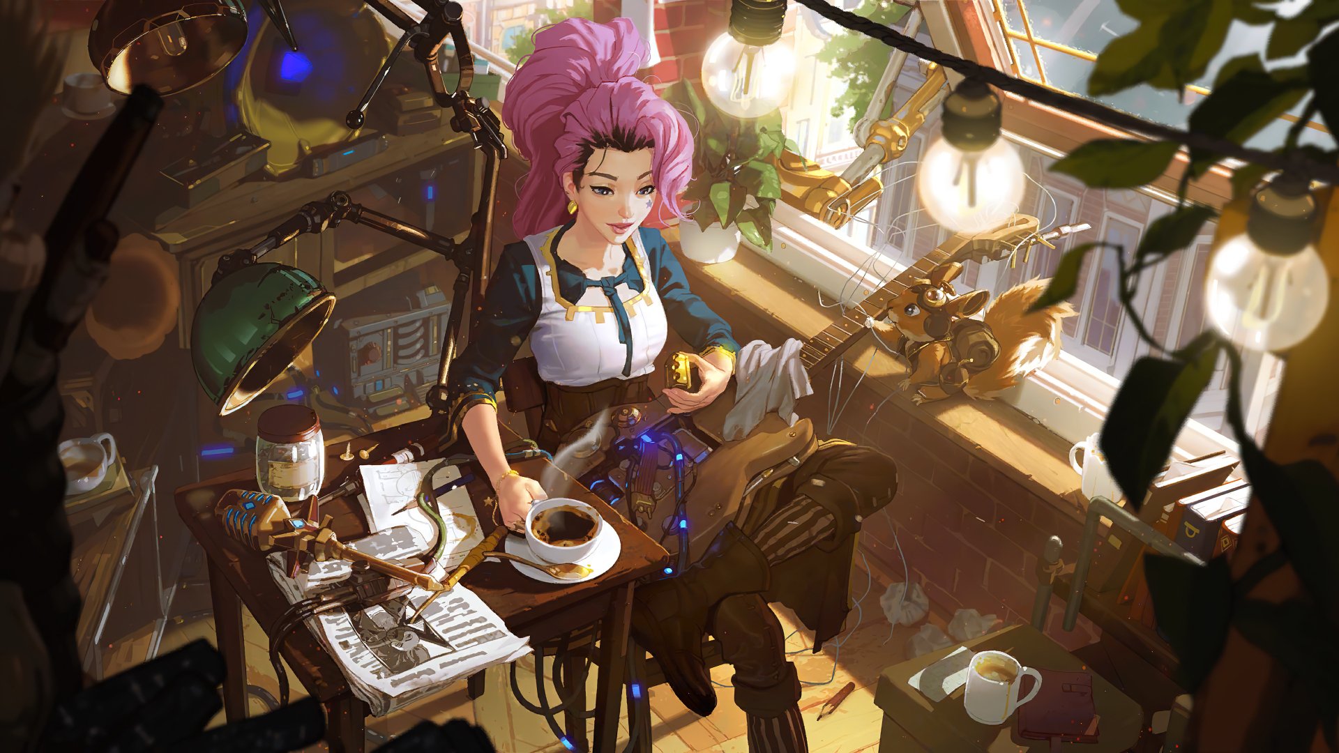 HD desktop wallpaper featuring Seraphine from League of Legends, themed around the video game Legends of Runeterra. Vibrant colors and dynamic design enhance any gaming setup.