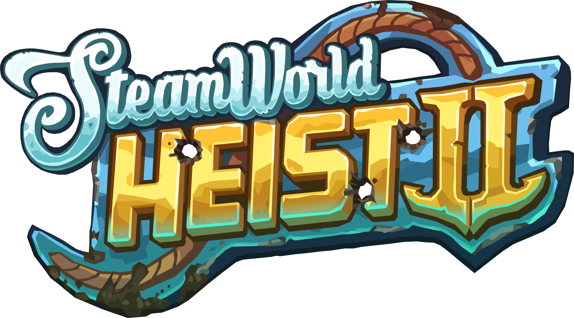 HD desktop wallpaper featuring the logo of SteamWorld Heist II, showcasing vibrant colors and a playful design typical of the video game series.