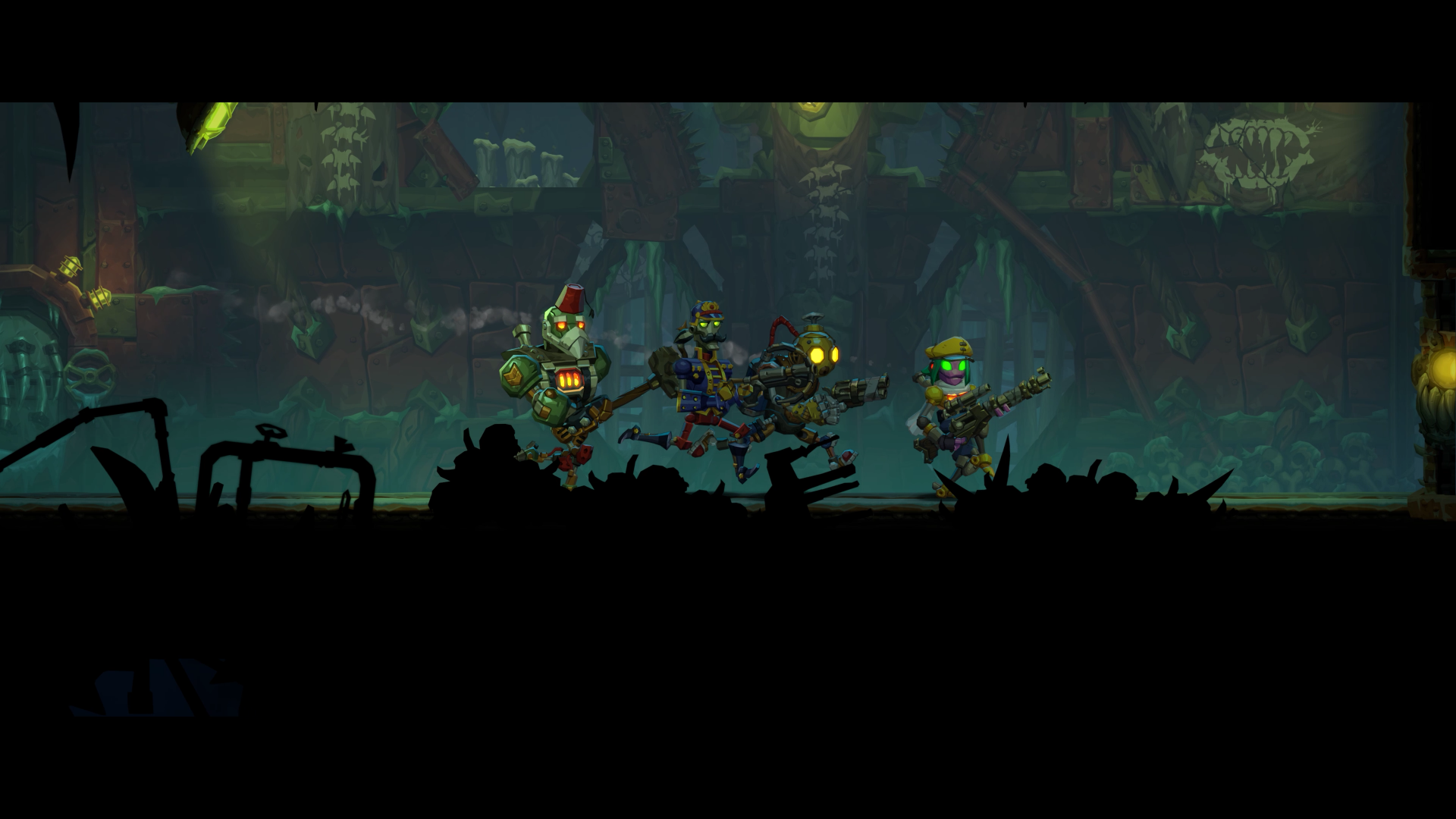 HD desktop wallpaper featuring artwork from SteamWorld Heist II, showcasing vibrant graphics and dynamic characters from the iconic video game series.