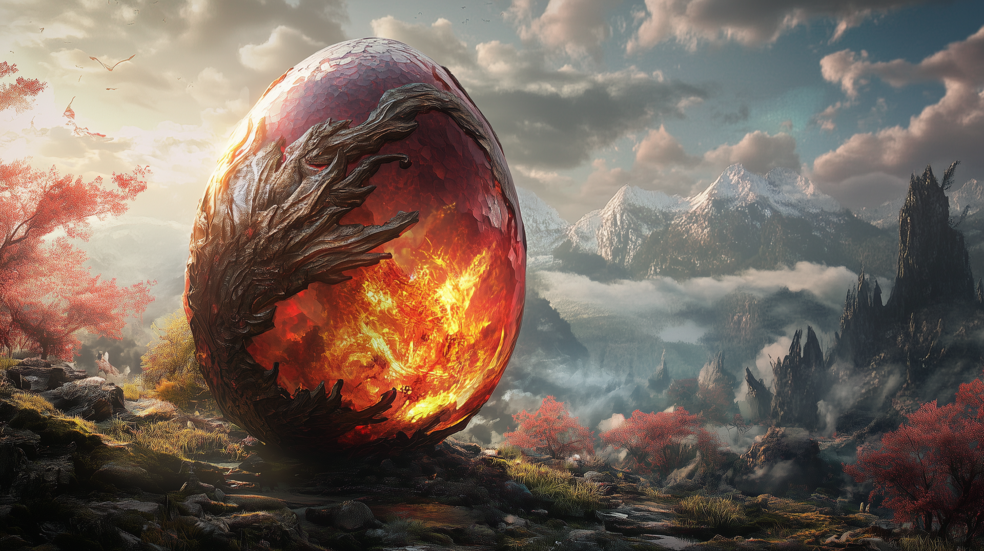 A stunning HD desktop wallpaper depicting a mystical dragon egg, set against a fantasy background that captivates the imagination and enhances your screen.
