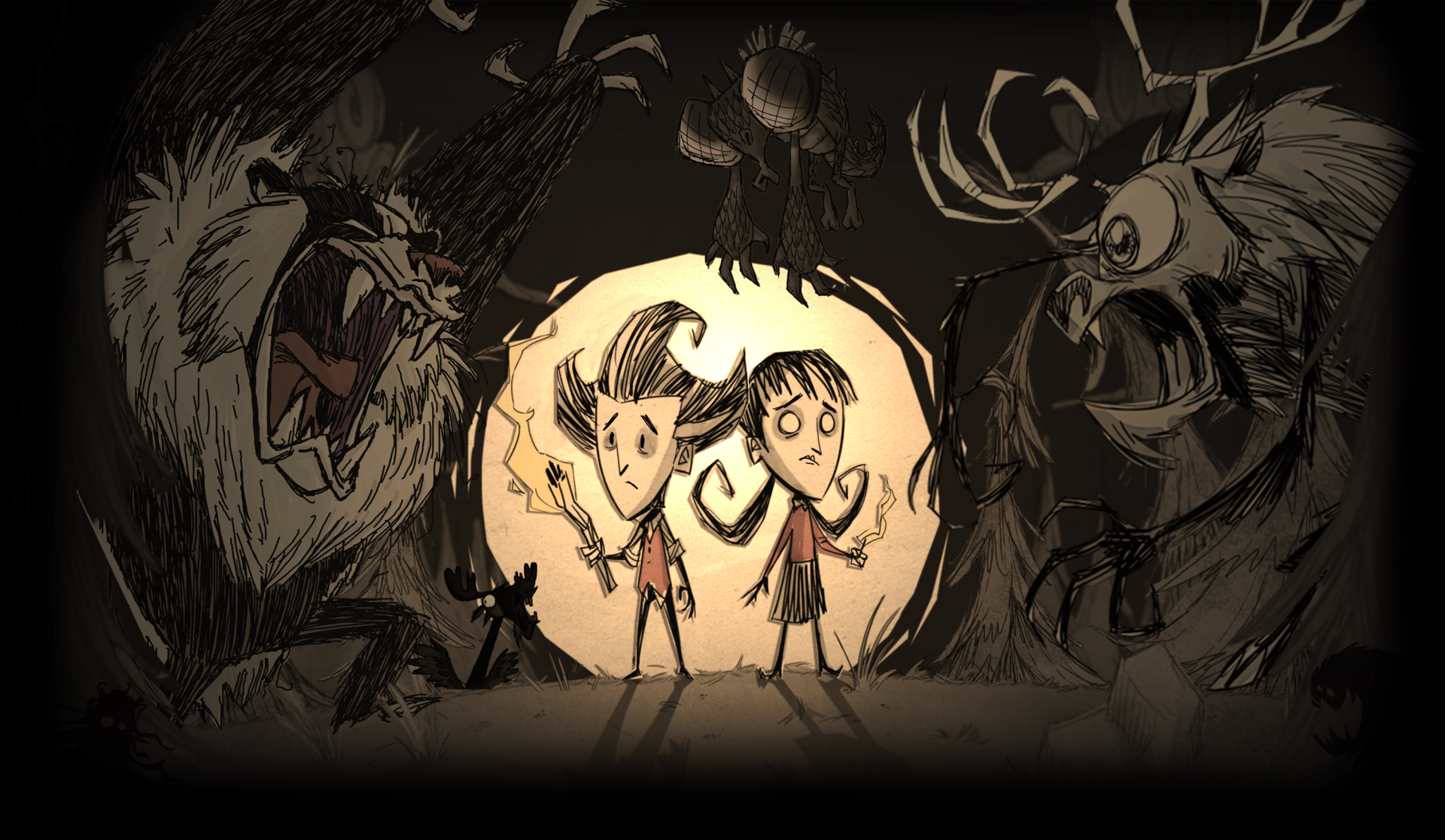 A captivating HD desktop wallpaper inspired by the video game Don't Starve, featuring its unique art style and atmosphere to enhance your gaming space.