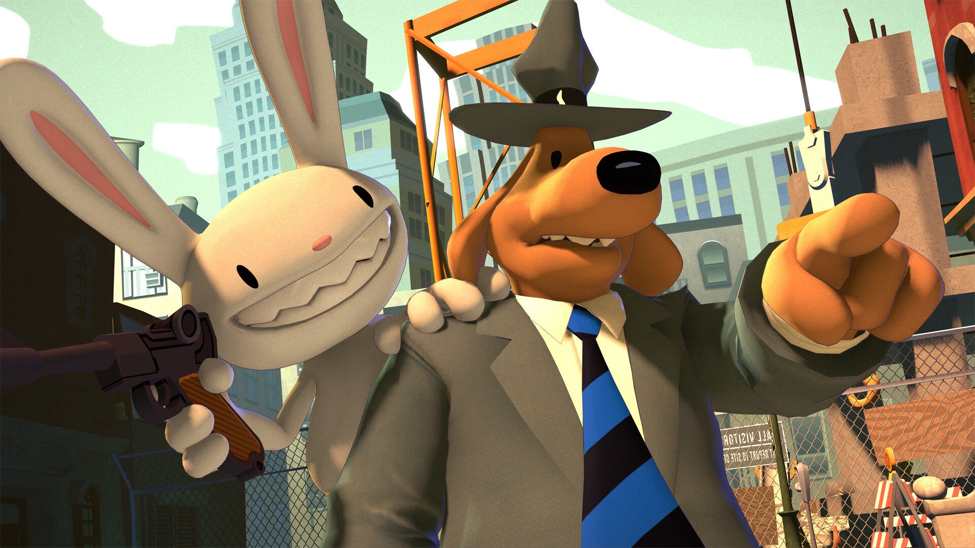HD desktop wallpaper featuring characters and scenes from the video game Sam & Max: The Devil's Playhouse, showcasing the game's unique art style and humor.