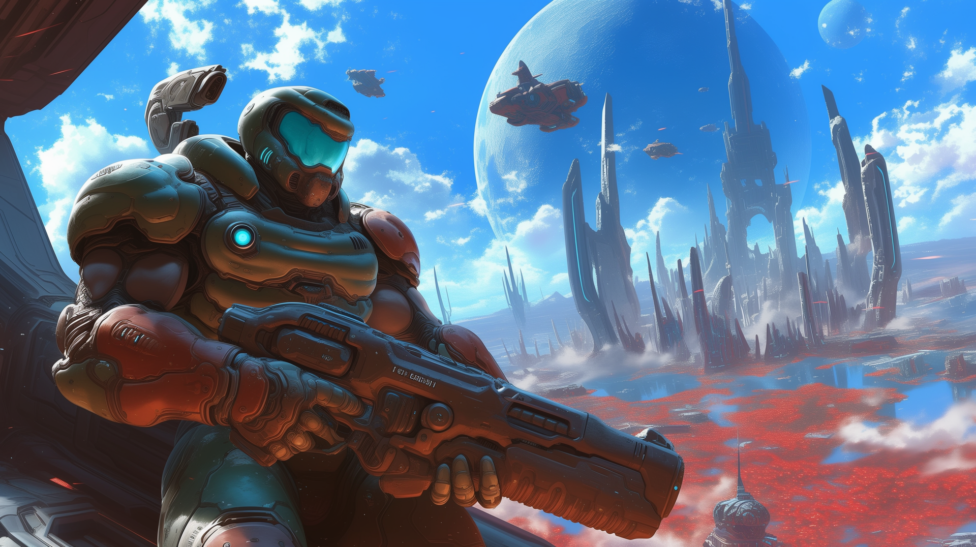 HD desktop wallpaper featuring imagery from the video game Doom, showcasing a dark and atmospheric background that captivates the essence of the iconic series.