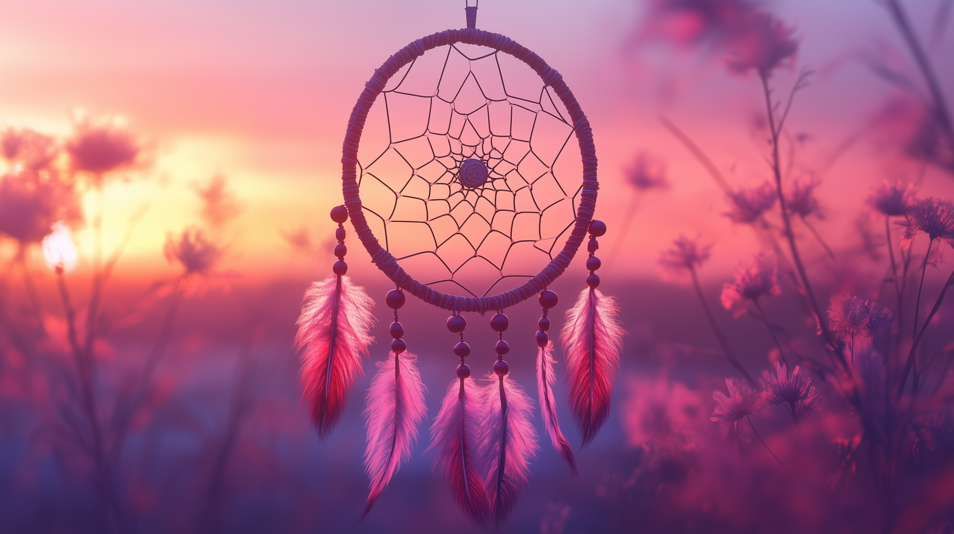 A captivating dreamcatcher design, showcasing intricate details, forms a stunning HD desktop wallpaper and background that enhances your digital space with a touch of cultural beauty.