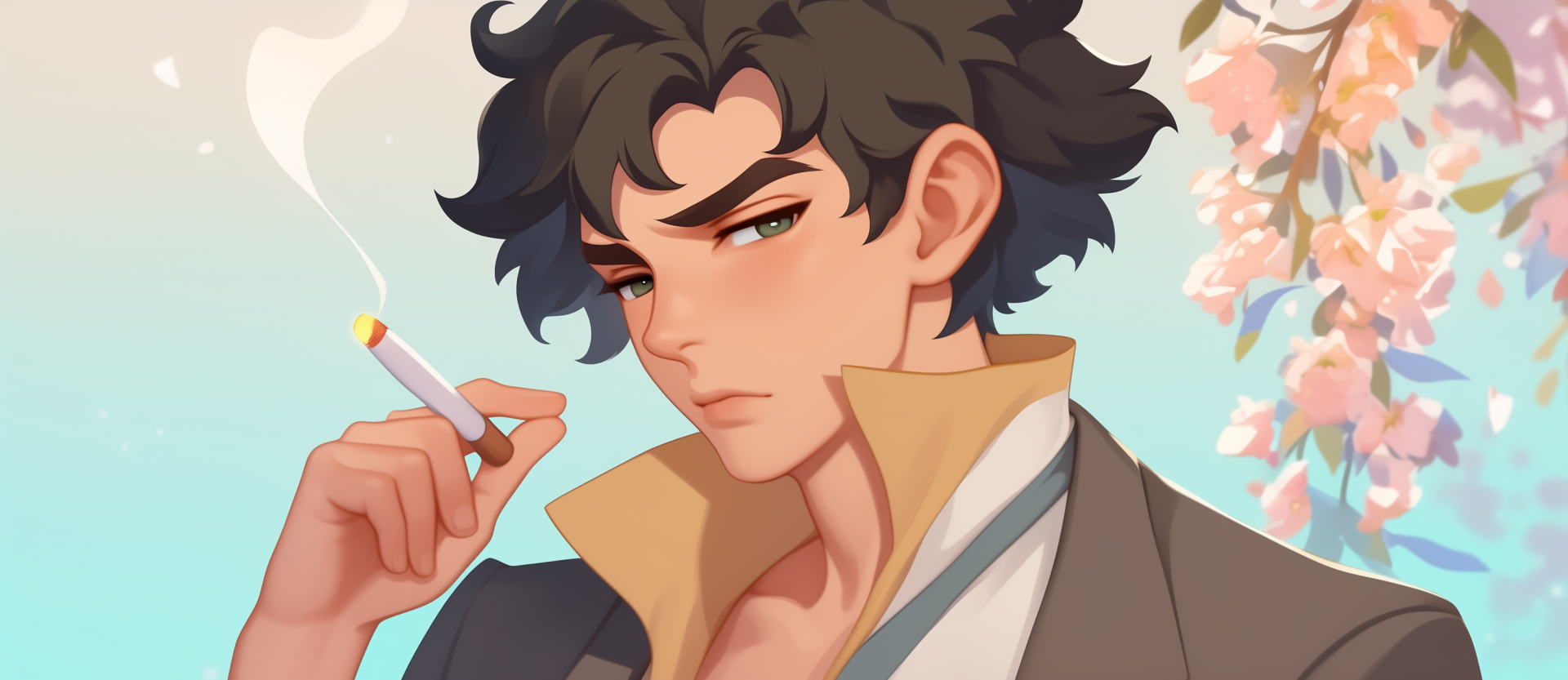 A dynamic HD desktop wallpaper featuring Spike Spiegel from the anime Cowboy Bebop, capturing the essence of this iconic character in a vibrant and engaging design.