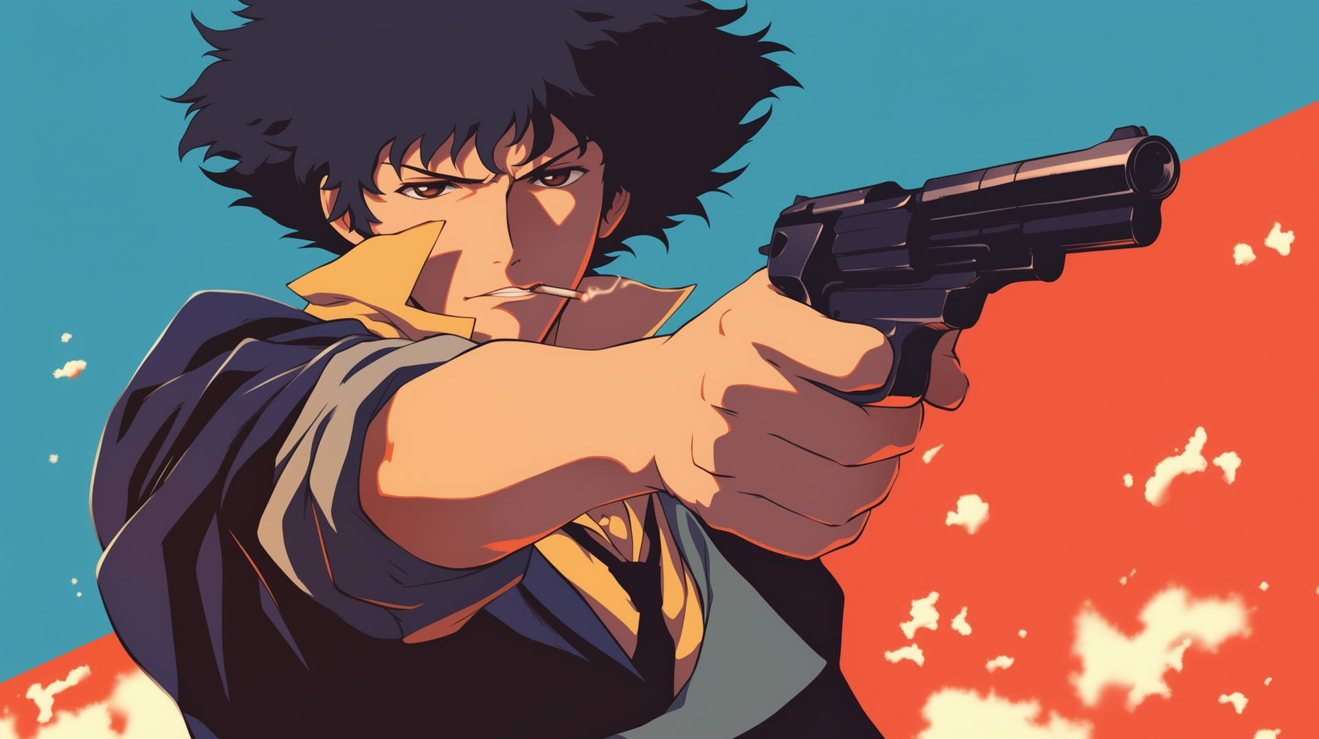 HD desktop wallpaper featuring Spike Spiegel from the anime Cowboy Bebop, showcasing the iconic character in a captivating design that brings a vibrant touch to your background.