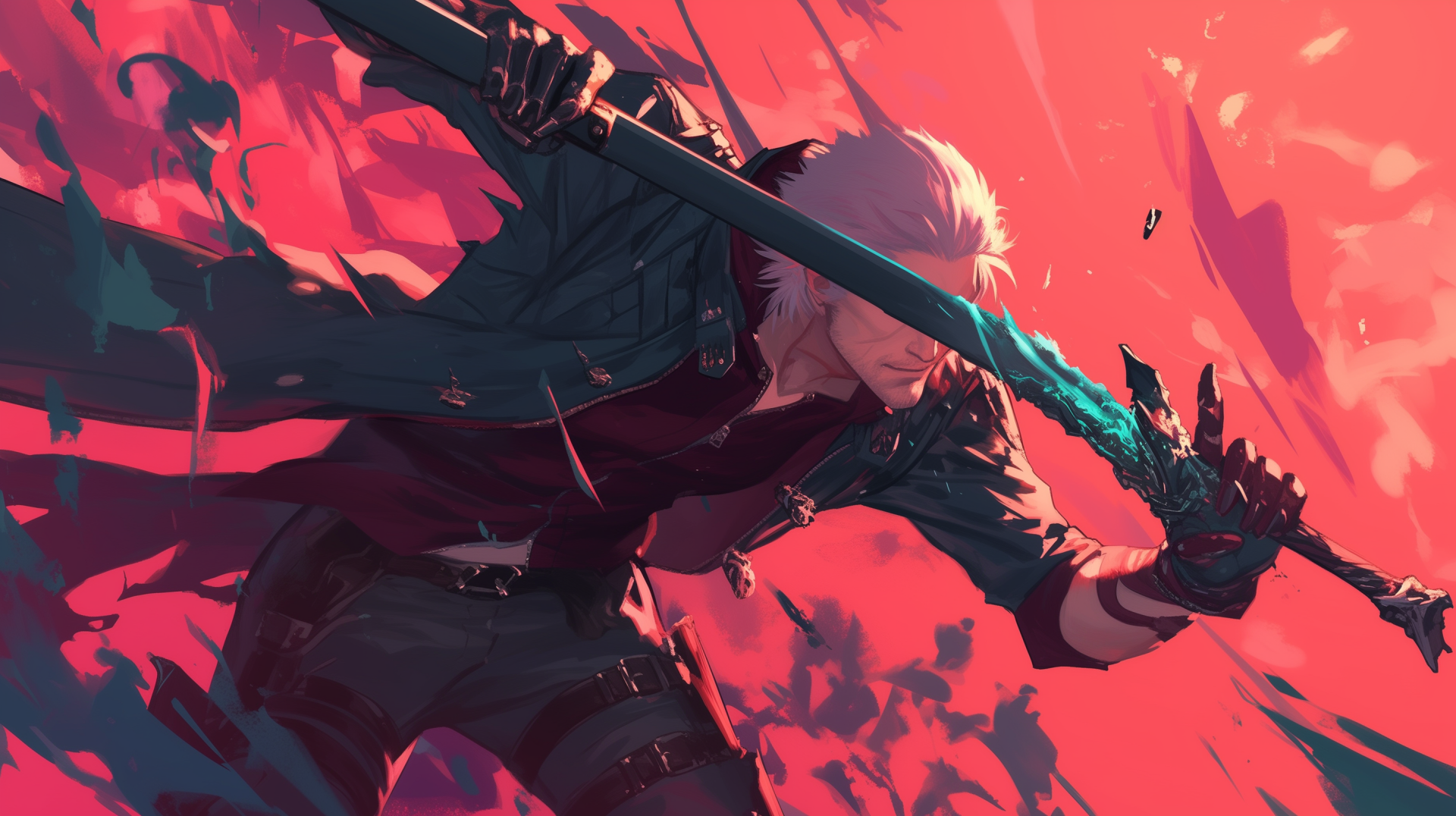 A high-definition desktop wallpaper featuring Dante from the video game Devil May Cry, showcasing his iconic style and attitude in a vibrant action-packed design.