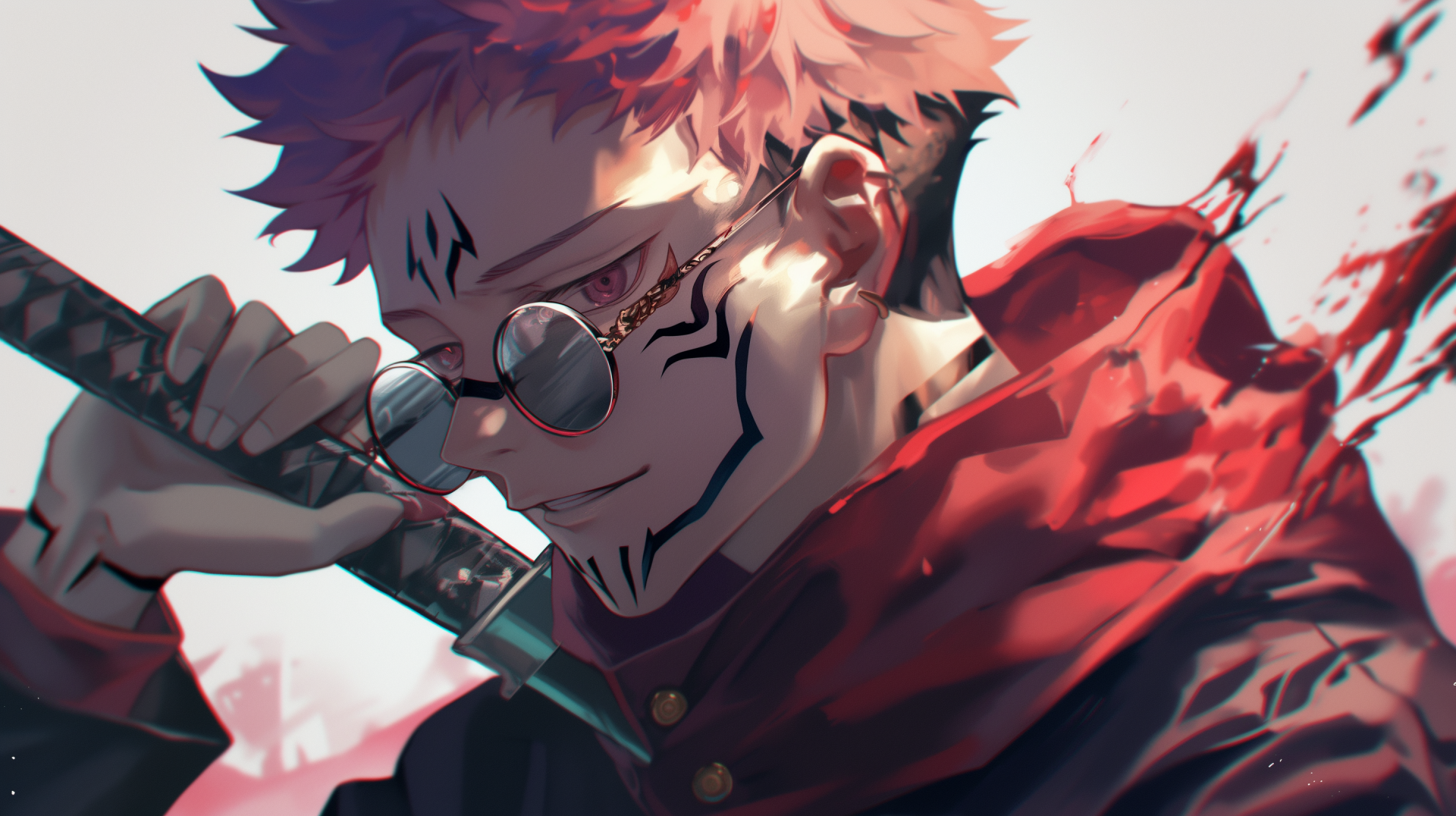 A striking HD desktop wallpaper featuring Sukuna from the anime Jujutsu Kaisen, capturing the character's intense presence in an immersive background.
