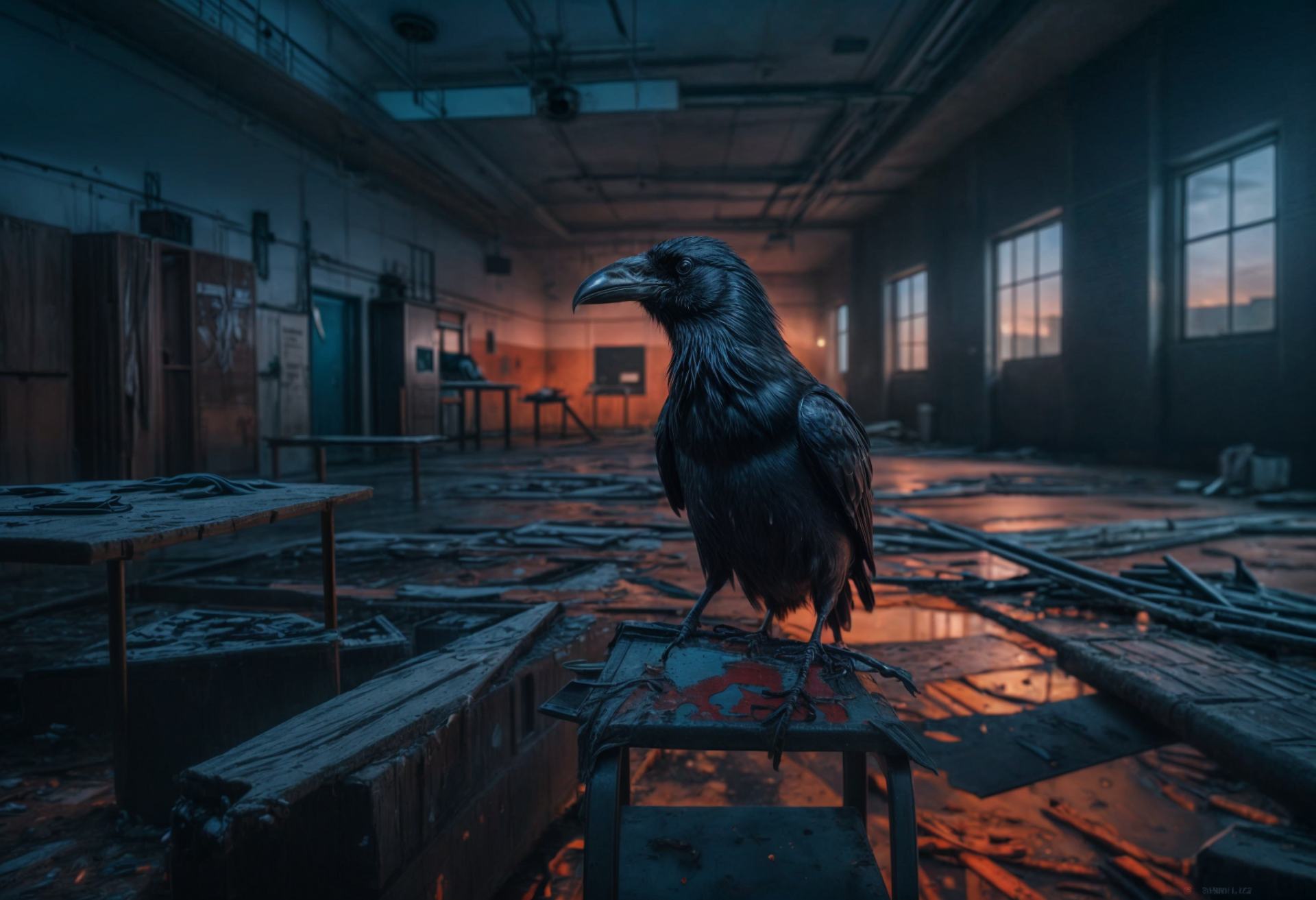 Crow in an abandoned hospital by Progon