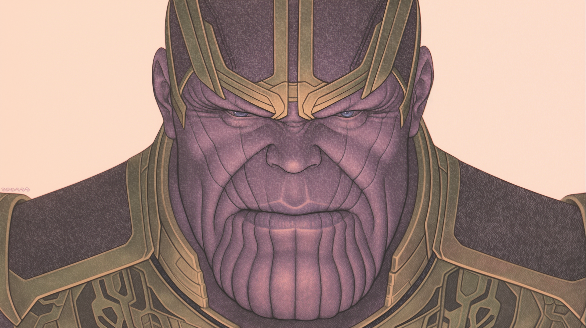 Close-up of Thanos from a comic, showcasing his distinctive features and armor. This HD image serves as a dynamic desktop wallpaper and background.