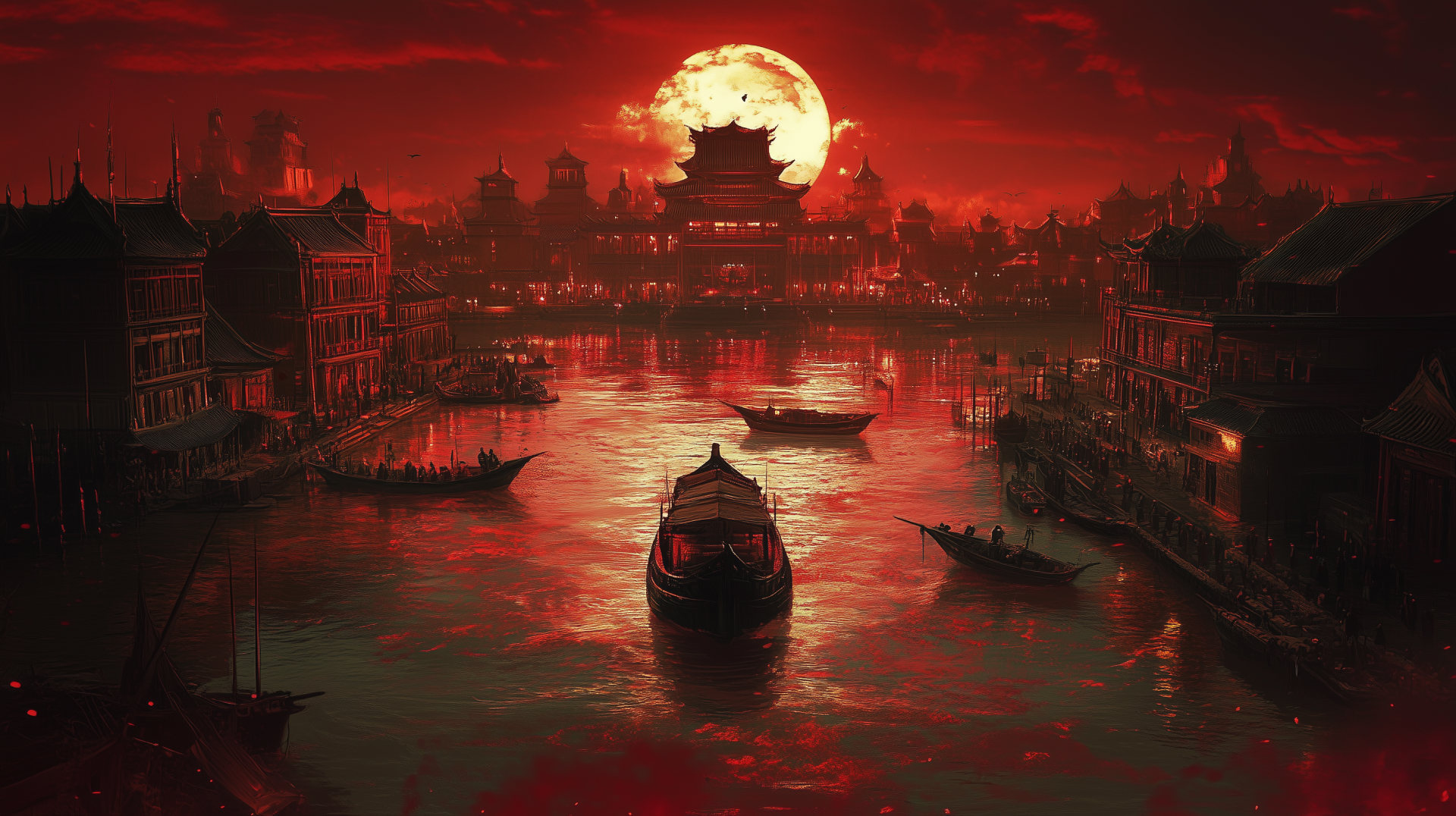 Download Tree Red Lake Landscape AI Art HD Wallpaper