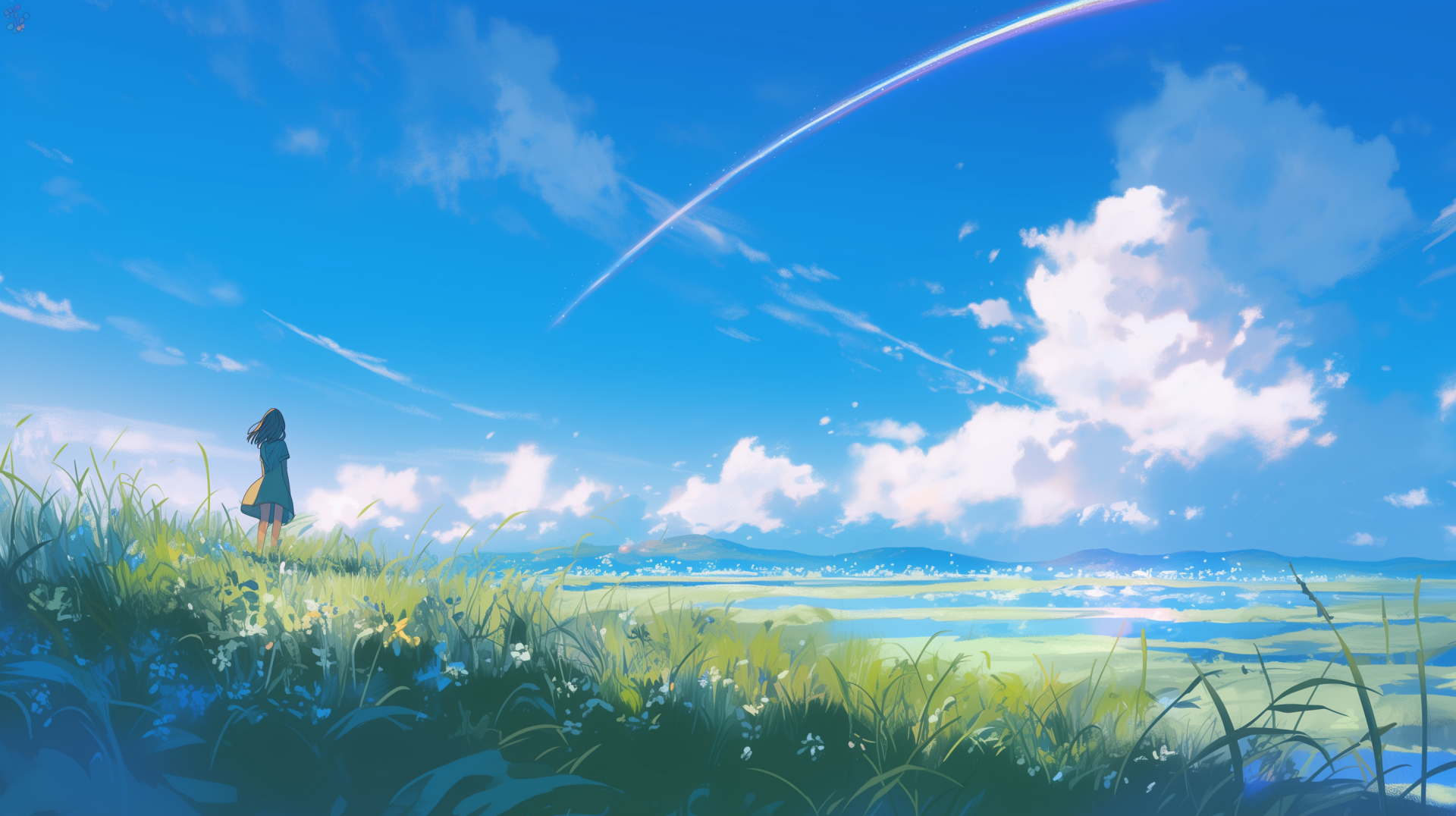 HD wallpaper featuring Mitsuha Miyamizu from the anime Your Name. Captures the essence of this beloved character in a vibrant and visually stunning background.
