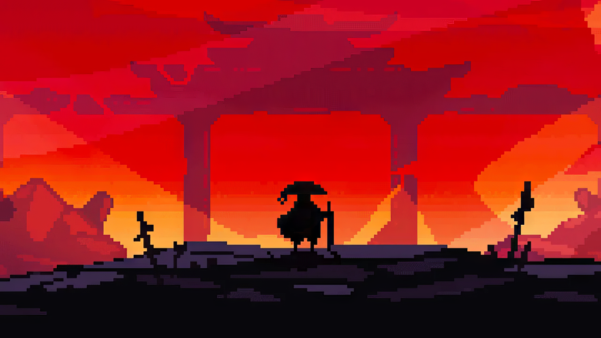 A vibrant HD desktop wallpaper featuring art from the video game Shogun Showdown, showcasing dynamic visuals that capture the game's thrilling atmosphere.