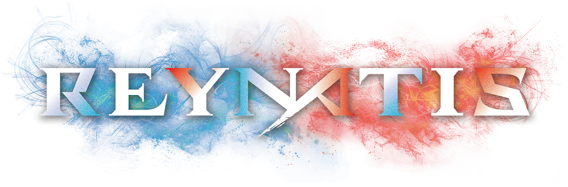 A vibrant HD PC desktop wallpaper featuring the title Reynatis with a dynamic blend of blue and red splashes, capturing the essence of an engaging video game.