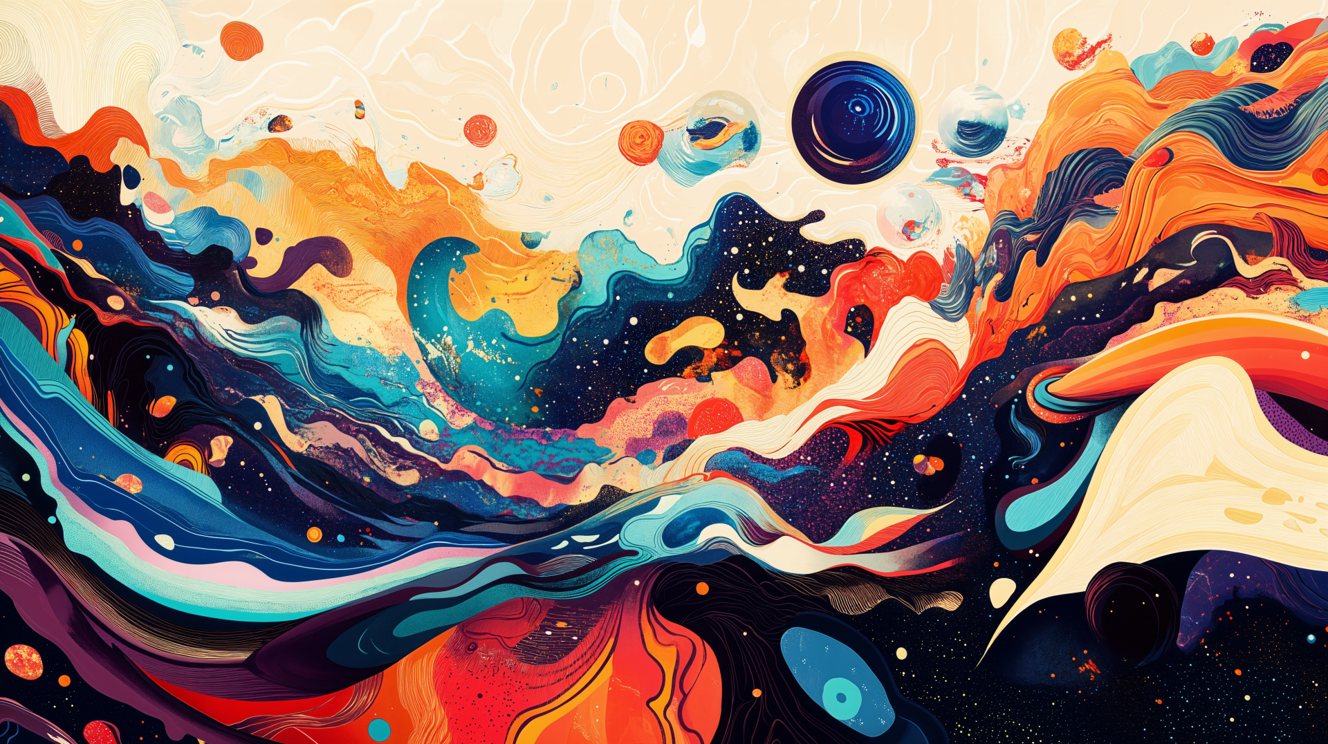 Vibrant abstract artwork featuring dynamic colors and swirling patterns, creating an immersive visual experience. This 4K Ultra HD image serves as an eye-catching desktop wallpaper.