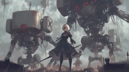HD desktop wallpaper featuring YoRHa No.2 Type B from the video game NieR: Automata, showcasing a dynamic and captivating design for fans of the franchise.