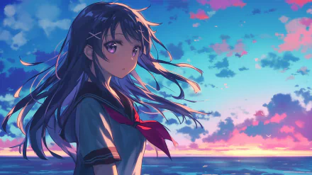 HD desktop wallpaper featuring Mai Sakurajima from the anime Rascal Does Not Dream of Bunny Girl Senpai, capturing her captivating presence and charm.