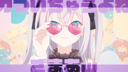 4K Ultra HD desktop wallpaper featuring Alisa Mikhailovna Kujou from Alya Sometimes Hides Her Feelings, wearing heart-shaped pink sunglasses with a confident expression.