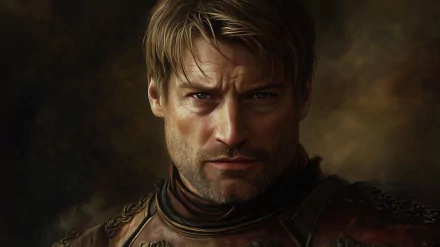 Close-up of Jaime Lannister from Game of Thrones, portrayed by Nikolaj Coster-Waldau. This HD image serves as a striking desktop wallpaper or background.